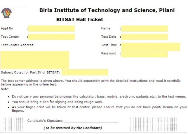 BITSAT Admit Card 2018