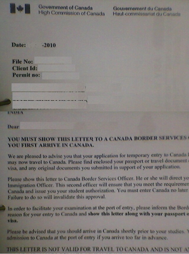 documents from Canada ... India requirements visa for Student