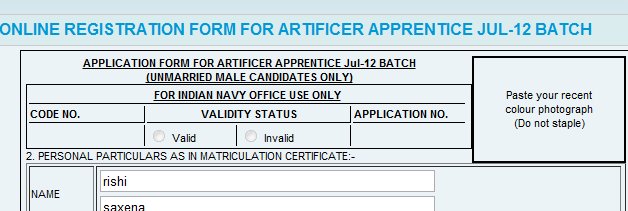 Artificer apprentice AA application indian navy recruitment