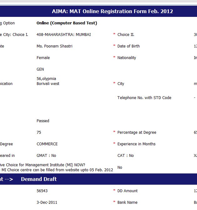 mat exam 2012 application form