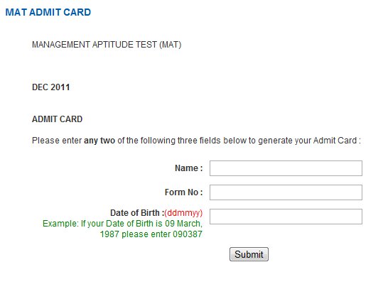 mat exam 2012 application form
