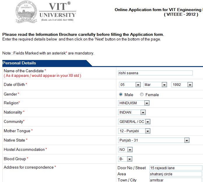 VITEEE 2012 online registration 