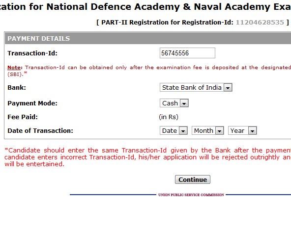 NDA 2012 online application form